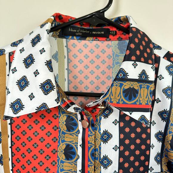 House of Harlow 1960 x Revolve Glenn Blouse in Ivory Pajama Print Long Sleeve XS - Picture 3 of 10